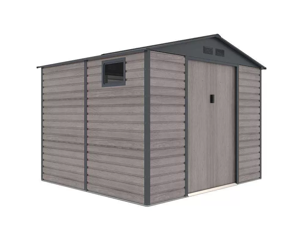 EXPERTLAND Abrigo De Jardim Metal Aco Galvanizado Efeito Madeira Cinza 7,17 M - Adelmo* Abrigos De Jardim