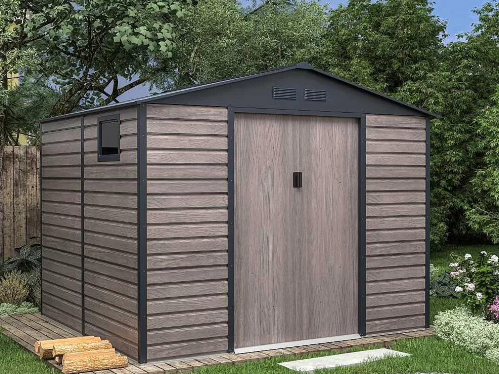 EXPERTLAND Abrigo De Jardim Metal Aco Galvanizado Efeito Madeira Cinza 7,17 M - Adelmo* Abrigos De Jardim