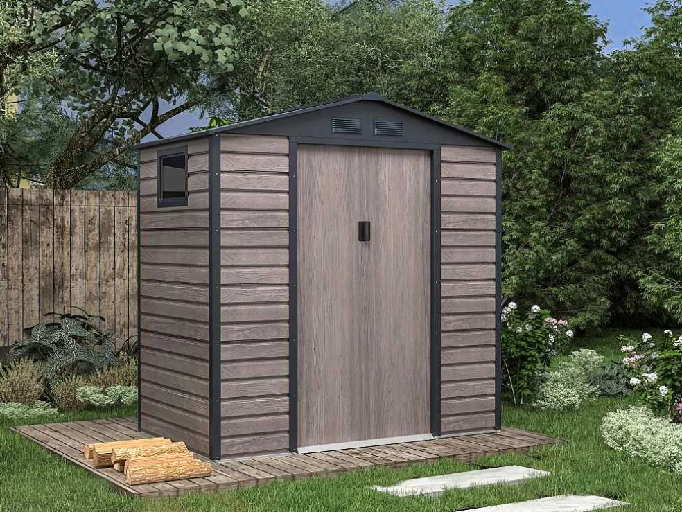 EXPERTLAND Abrigo De Jardim Metal Aco Galvanizado Efeito Madeira Cinza 2,79 M - Adelmo* Abrigos De Jardim