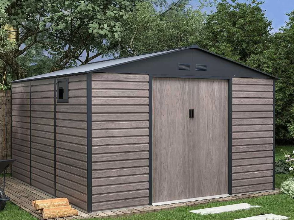 EXPERTLAND Abrigo De Jardim Metal Aco Galvanizado Efeito Madeira Cinza 13,12 M Adelmo* Abrigos De Jardim