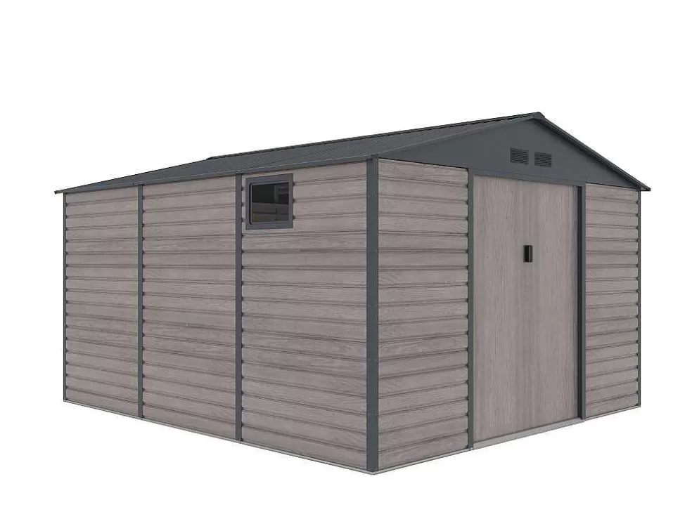 EXPERTLAND Abrigo De Jardim Metal Aco Galvanizado Efeito Madeira Cinza 13,12 M Adelmo* Abrigos De Jardim