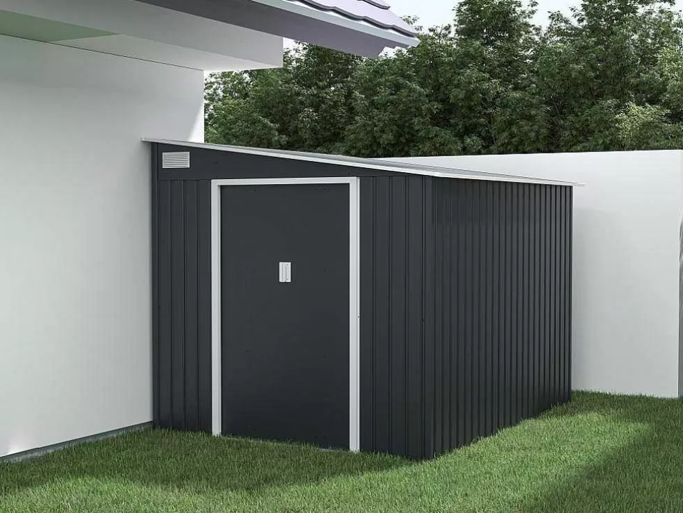 EXPERTLAND Abrigo De Jardim Metal De Encostar A Parede Em Aco Galvanizado Antracite 5,49 M - Daustin* Abrigos De Jardim