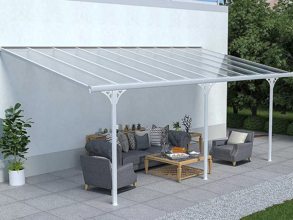 EXPERTLAND Abrigo Para Carro De Parede Em Aluminio 18,8 M Branco Alvaro* Pérgola, Coreto, Quiosque