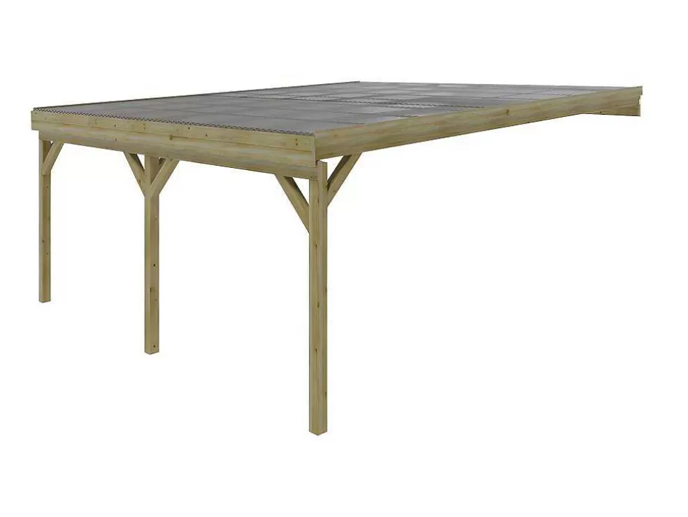 EXPERTLAND Abrigo Para Carro Duplo Adossado Em Madeira Tratada Com Teto Em Pvc, 2 Viaturas, 29,3 M Da - Artemida* Pérgola, Coreto, Quiosque