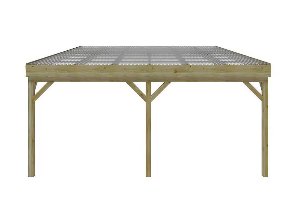 EXPERTLAND Abrigo Para Carro Duplo Adossado Em Madeira Tratada Com Teto Em Pvc, 2 Viaturas, 29,3 M Da - Artemida* Pérgola, Coreto, Quiosque