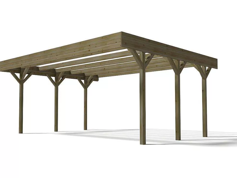 EXPERTLAND Abrigo Para Carro Duplo Autoportante Em Madeira Tratada, Com Teto Em Pvc, Para 2 Viaturas, 30 M - Ariane* Pérgola, Coreto, Quiosque