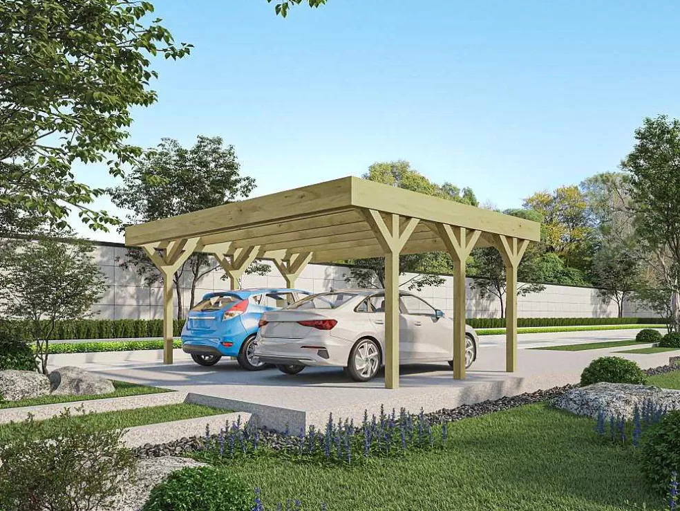 EXPERTLAND Abrigo Para Carro Duplo Autoportante Em Madeira Tratada, Para 2 Viaturas, 30 M - Ariane* Pérgola, Coreto, Quiosque