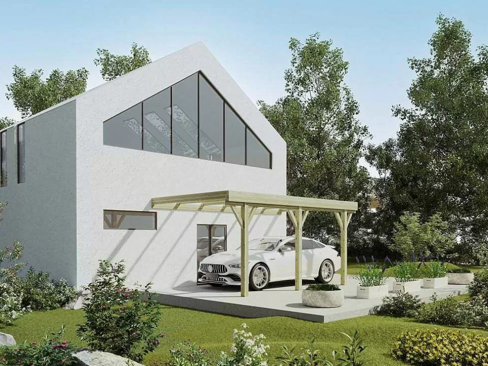 EXPERTLAND Abrigo Para Carro Individual Adossado Em Madeira Tratada, 1 Viatura 15,72 M - Lexis* Pérgola, Coreto, Quiosque