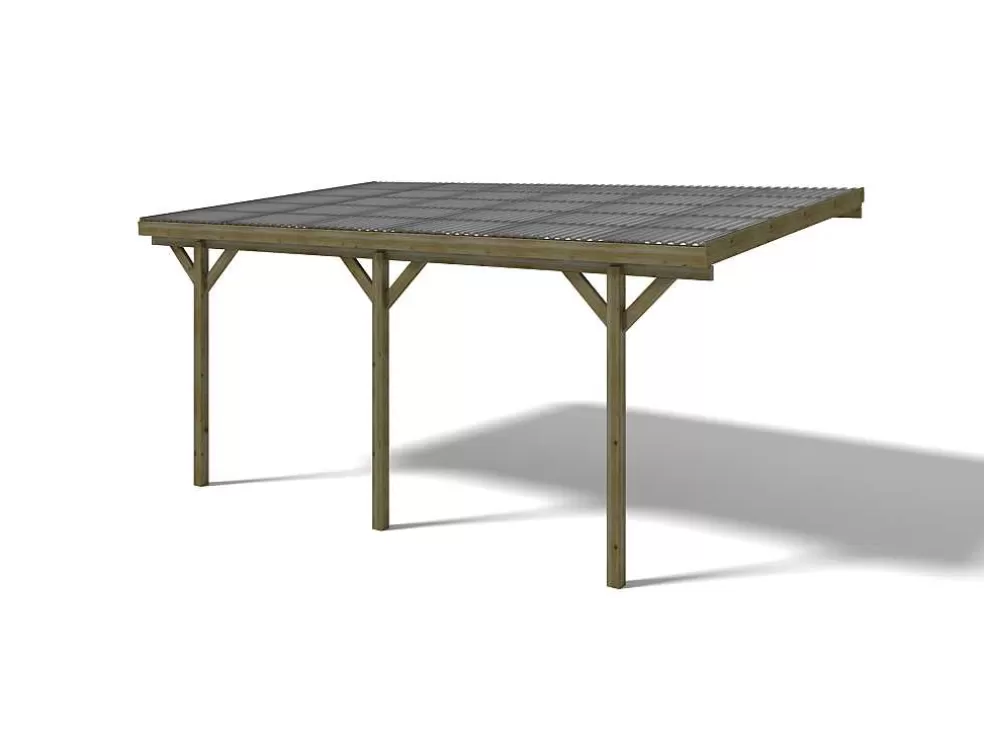 EXPERTLAND Abrigo Para Carro Individual Adossado Em Madeira Tratada Com Teto Em Pvc 1 Viatura 15 M - Helene* Pérgola, Coreto, Quiosque