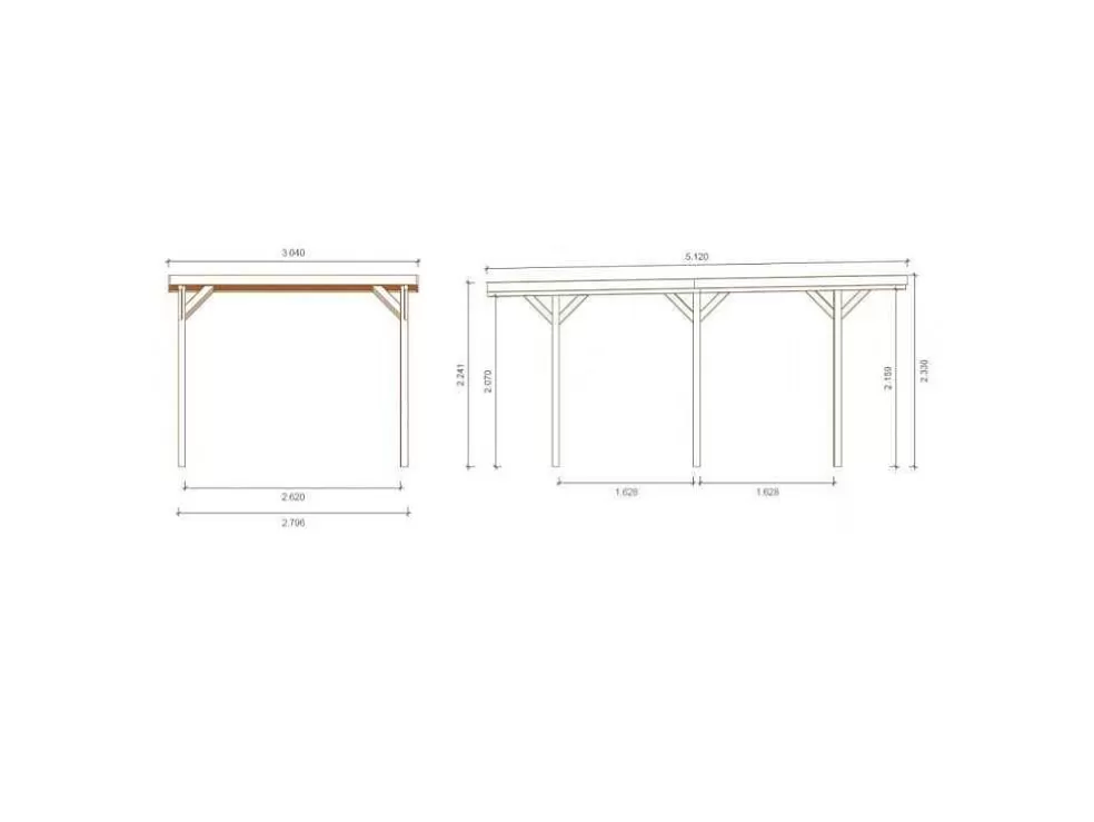 EXPERTLAND Abrigo Para Carro Individual Autoportante Em Madeira Tratada Com Teto Em Pvc 1 Viatura 15 M - Ouranos* Pérgola, Coreto, Quiosque