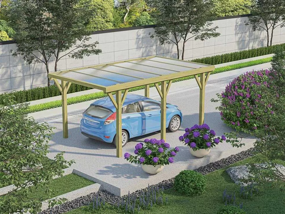 EXPERTLAND Abrigo Para Carro Individual Autoportante Em Madeira Tratada Com Teto Em Pvc 1 Viatura 15 M - Ouranos* Pérgola, Coreto, Quiosque