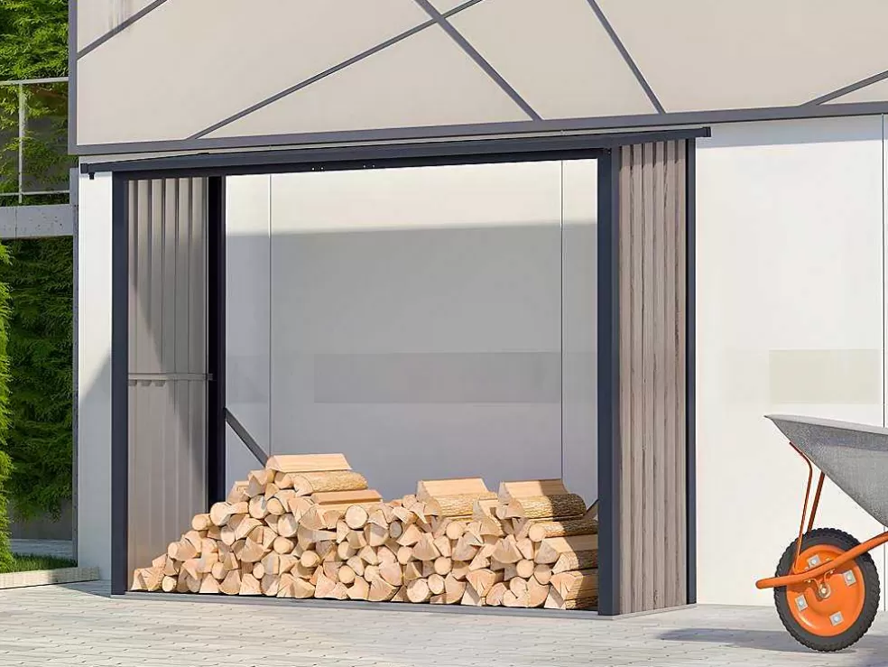EXPERTLAND Abrigo Para Lenha Em Aco Galvanizado Efeito Madeira 4,9 Esteres De 4,1 M3 Dimensoes C.242 X L.89 X A.190 Cm - Winwood* Abrigos De Jardim