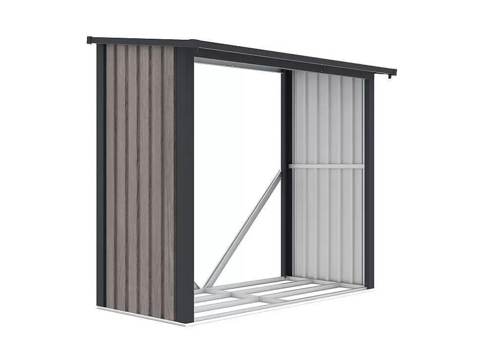 EXPERTLAND Abrigo Para Lenha Metal Aco Galvanizado Efeito Madeira 1,98 M3, 2 Esteres, C182 X L89 X A156 Cm - Birwood* Abrigos De Jardim