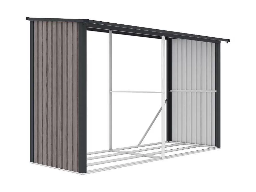 EXPERTLAND Abrigo Para Lenha Metal Aco Galvanizado Efeito Madeira 5,78 M3, 8 Esteres, C302 X L119 X A190 Cm - Varwood* Abrigos De Jardim