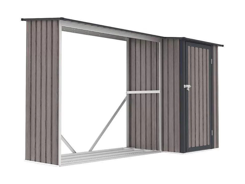 EXPERTLAND Abrigo Para Lenha Metal Com Arrumação Em Aco Galvanizado 3,49 M3, 2 Esteres, C282 X L109 X A168 Cm - Dorwood* Abrigos De Jardim
