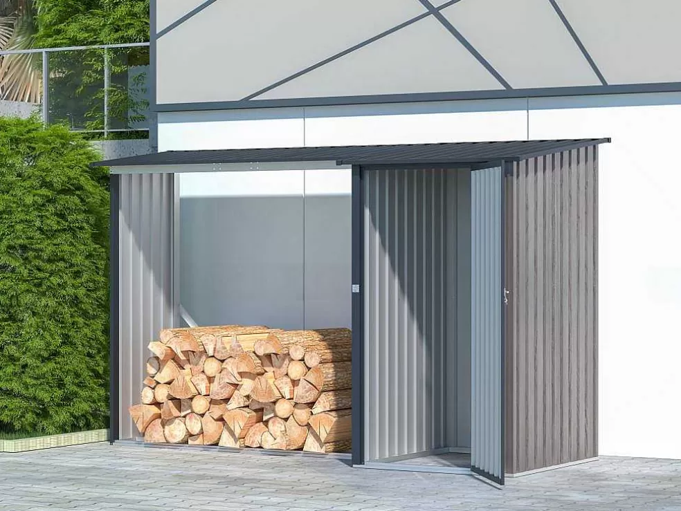 EXPERTLAND Abrigo Para Lenha Metal Com Arrumação Em Aco Galvanizado 3,49 M3, 2 Esteres, C282 X L109 X A168 Cm - Dorwood* Abrigos De Jardim