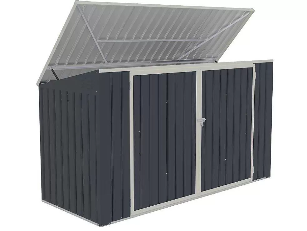 EXPERTLAND Abrigo Para Tres Caixotes Do Lixo Em Aco Galvanizado Cinzento Antracite, C237 X L101 X A131 Cm - Ilario* Abrigos De Jardim