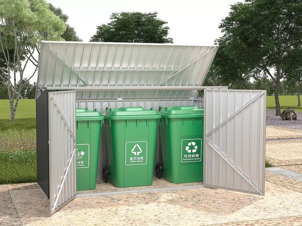 EXPERTLAND Abrigo Para Tres Caixotes Do Lixo Em Aco Galvanizado Cinzento Antracite, C237 X L101 X A131 Cm - Ilario* Abrigos De Jardim