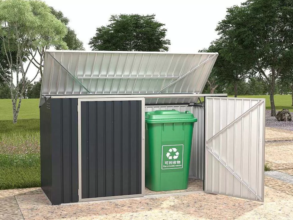 EXPERTLAND Abrigo Para Tres Caixotes Do Lixo Em Aco Galvanizado Cinzento Antracite, C237 X L101 X A131 Cm - Ilario* Abrigos De Jardim