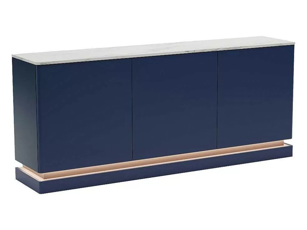PASCAL MORABITO Aparador 3 Portas Com Leds Em Mdf Azul E Efeito Marmore Branco - Devika De * Aparador