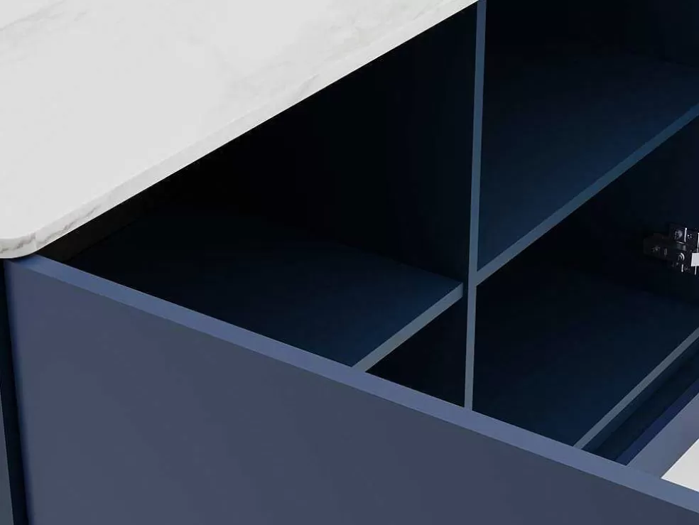 PASCAL MORABITO Aparador 3 Portas Com Leds Em Mdf Azul E Efeito Marmore Branco - Devika De * Aparador