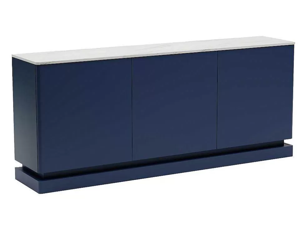 PASCAL MORABITO Aparador 3 Portas Com Leds Em Mdf Azul E Efeito Marmore Branco - Devika De * Aparador