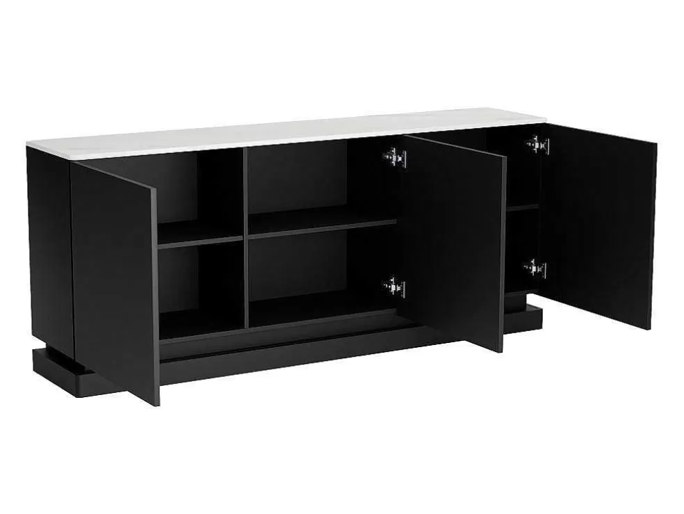 PASCAL MORABITO Aparador 3 Portas Com Leds Em Mdf Preto E Efeito Marmore Branco - Devika De * Aparador