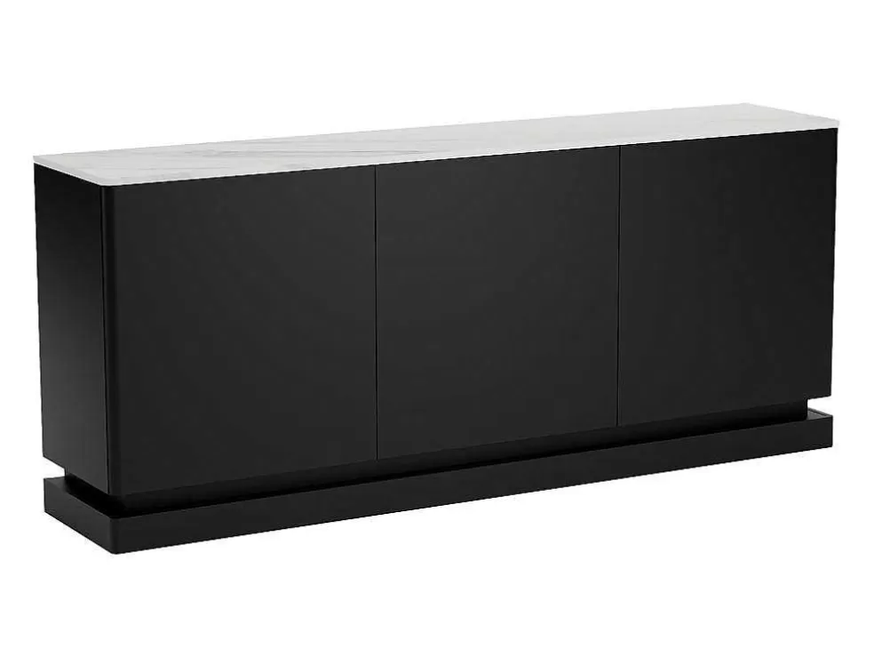 PASCAL MORABITO Aparador 3 Portas Com Leds Em Mdf Preto E Efeito Marmore Branco - Devika De * Aparador