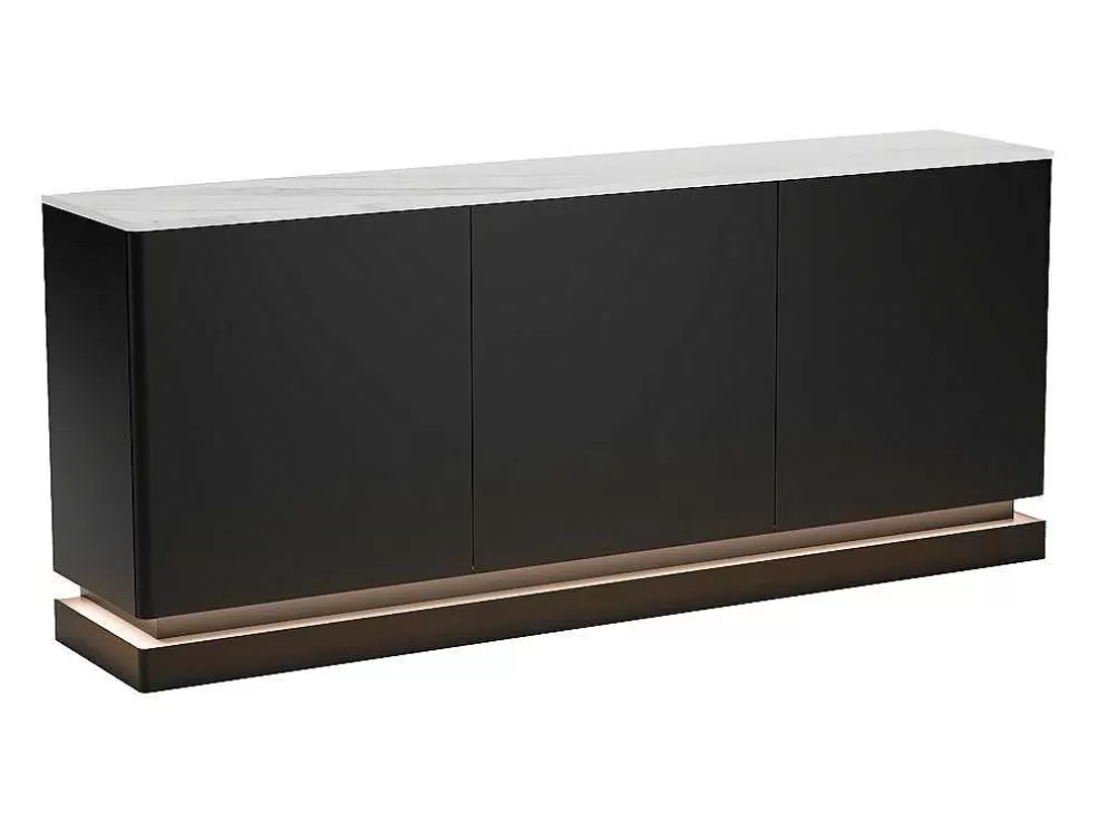 PASCAL MORABITO Aparador 3 Portas Com Leds Em Mdf Preto E Efeito Marmore Branco - Devika De * Aparador