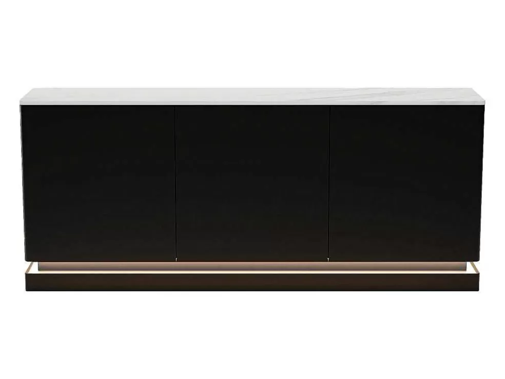 PASCAL MORABITO Aparador 3 Portas Com Leds Em Mdf Preto E Efeito Marmore Branco - Devika De * Aparador