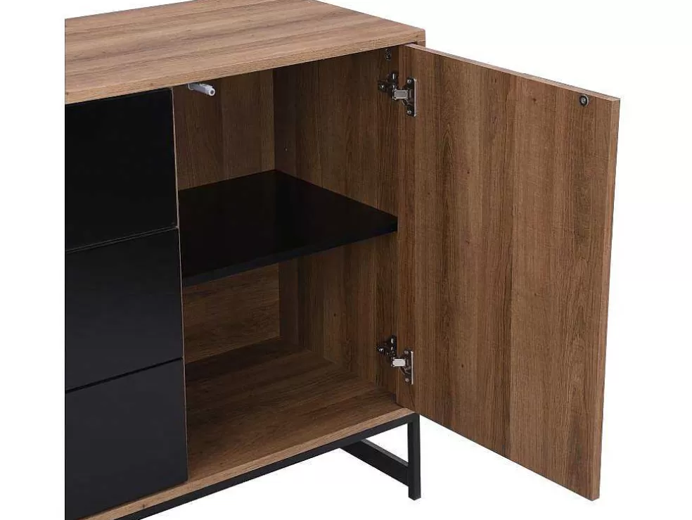 Vente-unique Aparador 3 Portas E 3 Gavetas Em Mdf Cor Natural E Preto - Caratana* Aparador