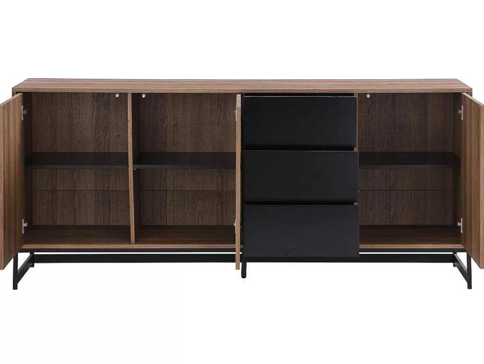 Vente-unique Aparador 3 Portas E 3 Gavetas Em Mdf Cor Natural E Preto - Caratana* Aparador