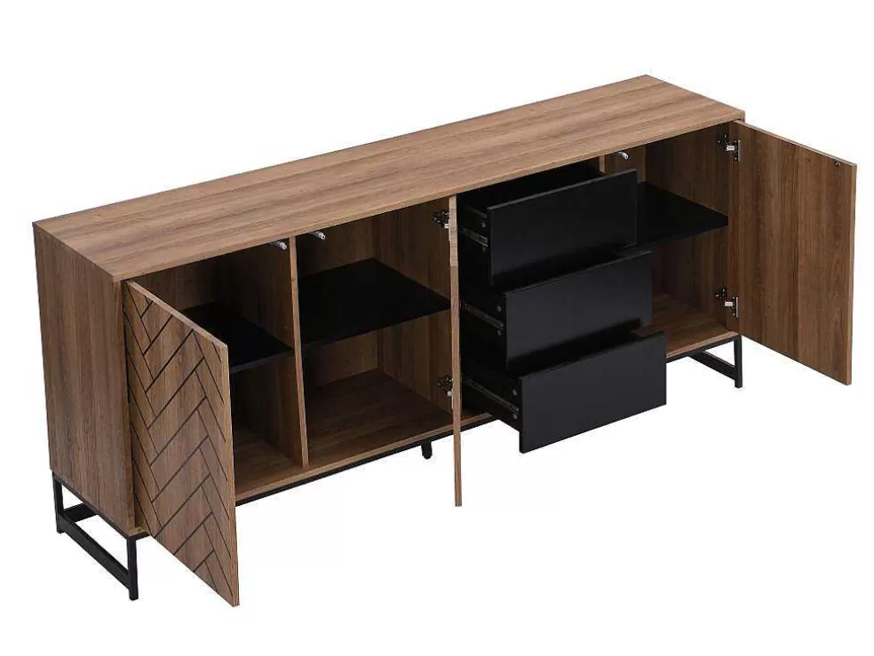 Vente-unique Aparador 3 Portas E 3 Gavetas Em Mdf Cor Natural E Preto - Caratana* Aparador