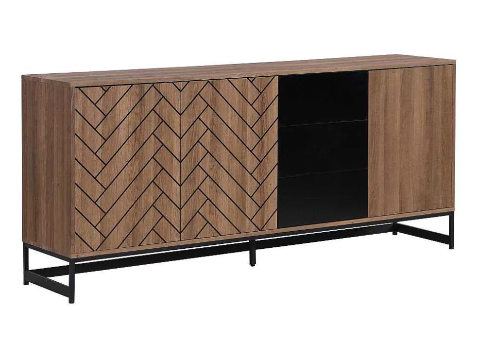 Vente-unique Aparador 3 Portas E 3 Gavetas Em Mdf Cor Natural E Preto - Caratana* Aparador