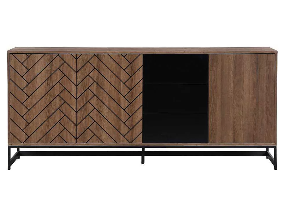 Vente-unique Aparador 3 Portas E 3 Gavetas Em Mdf Cor Natural E Preto - Caratana* Aparador