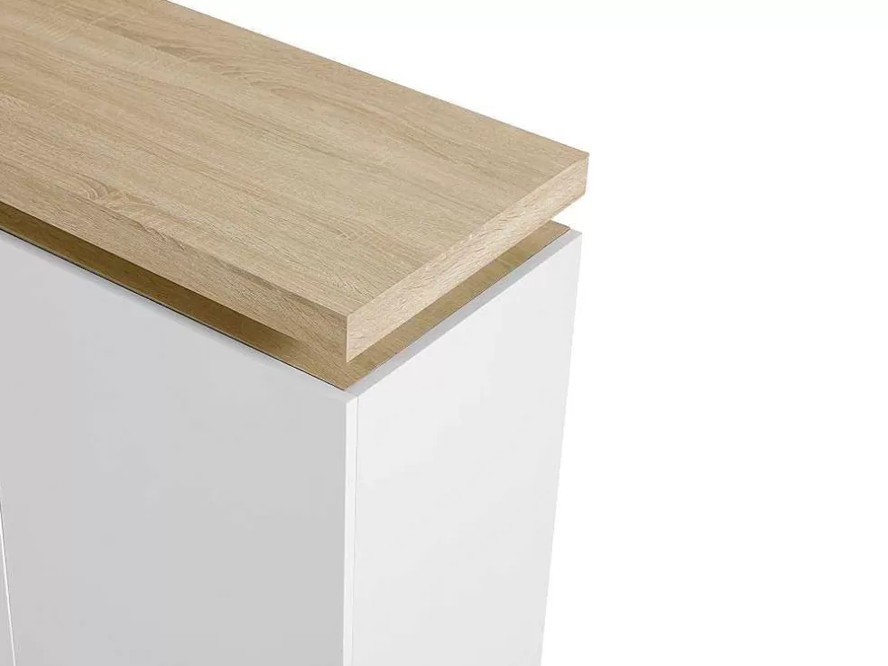 Vente-unique Aparador 3 Portas E 1 Nicho Com Leds Em Mdf E Vidro Temperado Natural E Lacado A Branco - Flarancia* Aparador