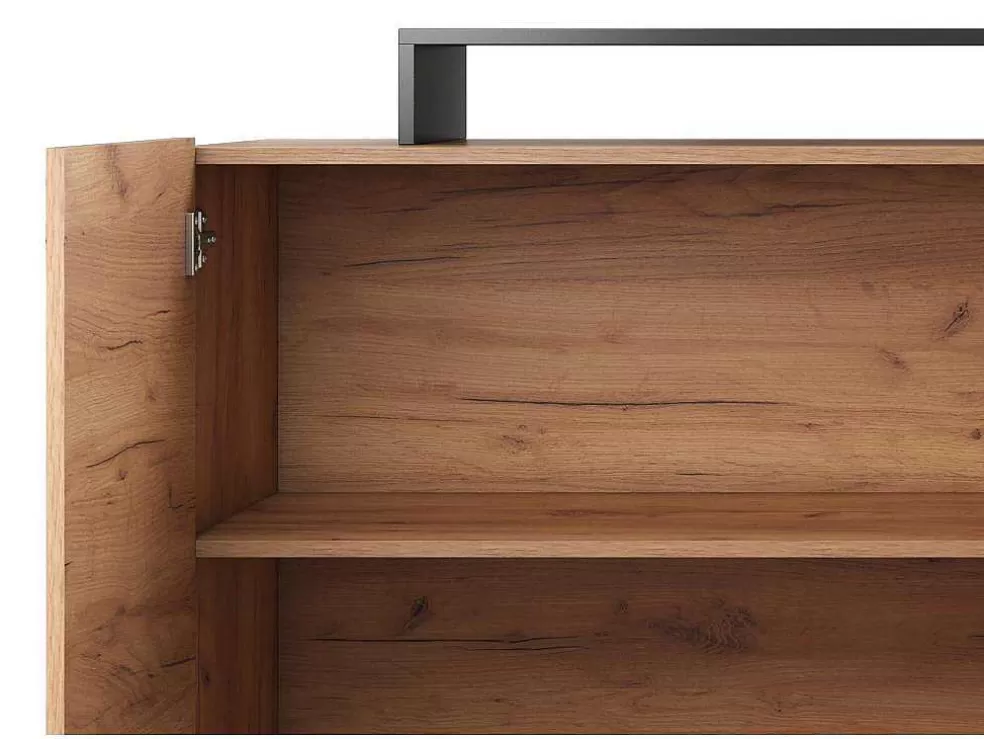 Vente-unique Aparador 4 Portas E 4 Nichos Com Leds, Natural Claro E Antracite - Idesia* Promoções Sala