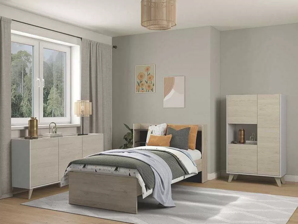 Vente-unique Aparador Alto 3 Portas E 1 Nicho Cor: Carvalho E Branco - Kolyma* Aparador