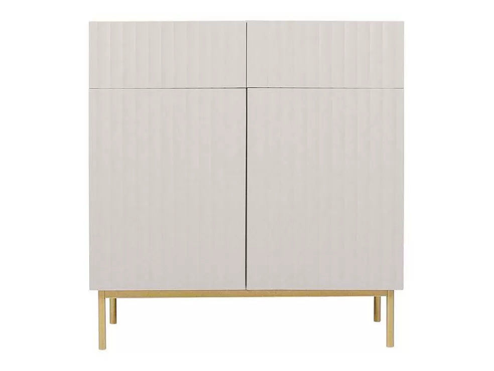 Vente-unique Aparador Alto Com 2 Portas E 2 Gavetas Em Mdf E Aco, Bege E Dourado - Evilana* Aparador