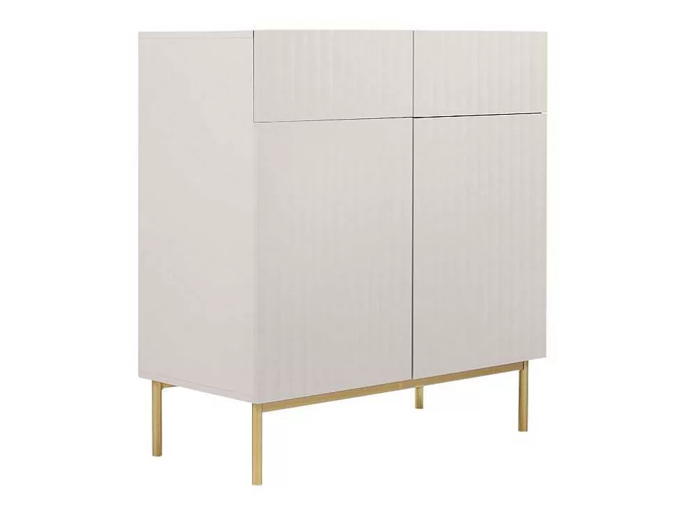 Vente-unique Aparador Alto Com 2 Portas E 2 Gavetas Em Mdf E Aco, Bege E Dourado - Evilana* Aparador