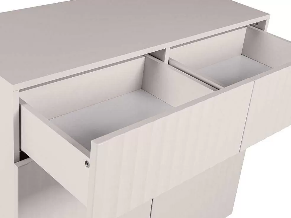 Vente-unique Aparador Alto Com 2 Portas E 2 Gavetas Em Mdf E Aco, Bege E Dourado - Evilana* Aparador