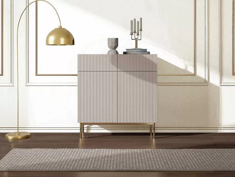 Vente-unique Aparador Alto Com 2 Portas E 2 Gavetas Em Mdf E Aco, Bege E Dourado - Evilana* Aparador