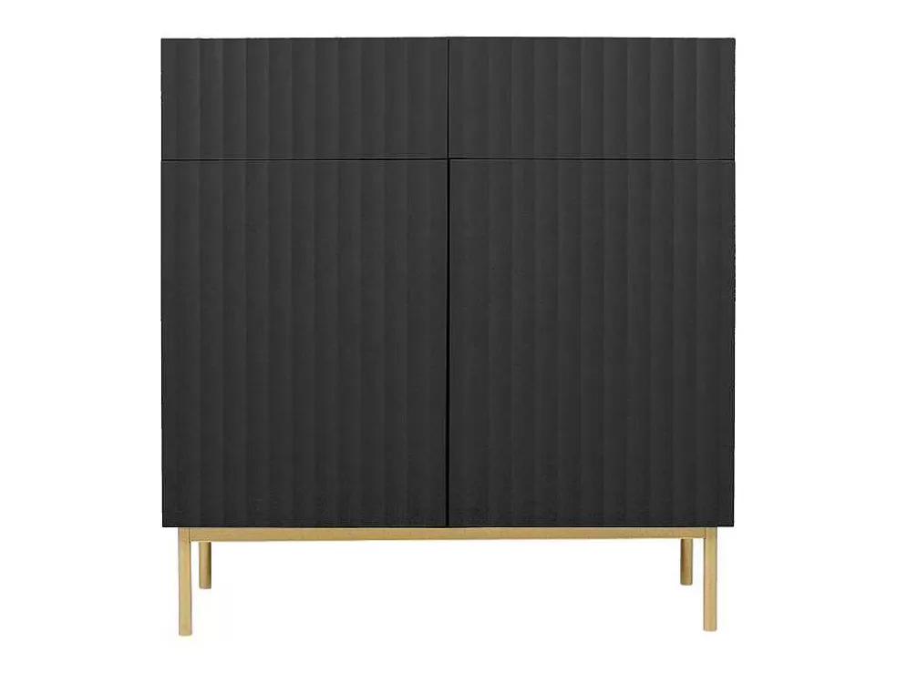 Vente-unique Aparador Alto Com 2 Portas E 2 Gavetas Em Mdf E Aco, Preto E Dourado - Evilana* Aparador
