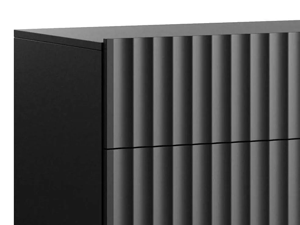 Vente-unique Aparador Alto Com 2 Portas E 2 Gavetas Em Mdf E Aco, Preto E Dourado - Evilana* Aparador