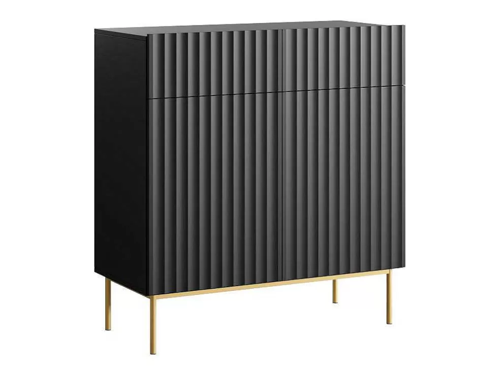 Vente-unique Aparador Alto Com 2 Portas E 2 Gavetas Em Mdf E Aco, Preto E Dourado - Evilana* Aparador
