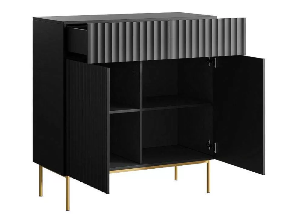 Vente-unique Aparador Alto Com 2 Portas E 2 Gavetas Em Mdf E Aco, Preto E Dourado - Evilana* Aparador