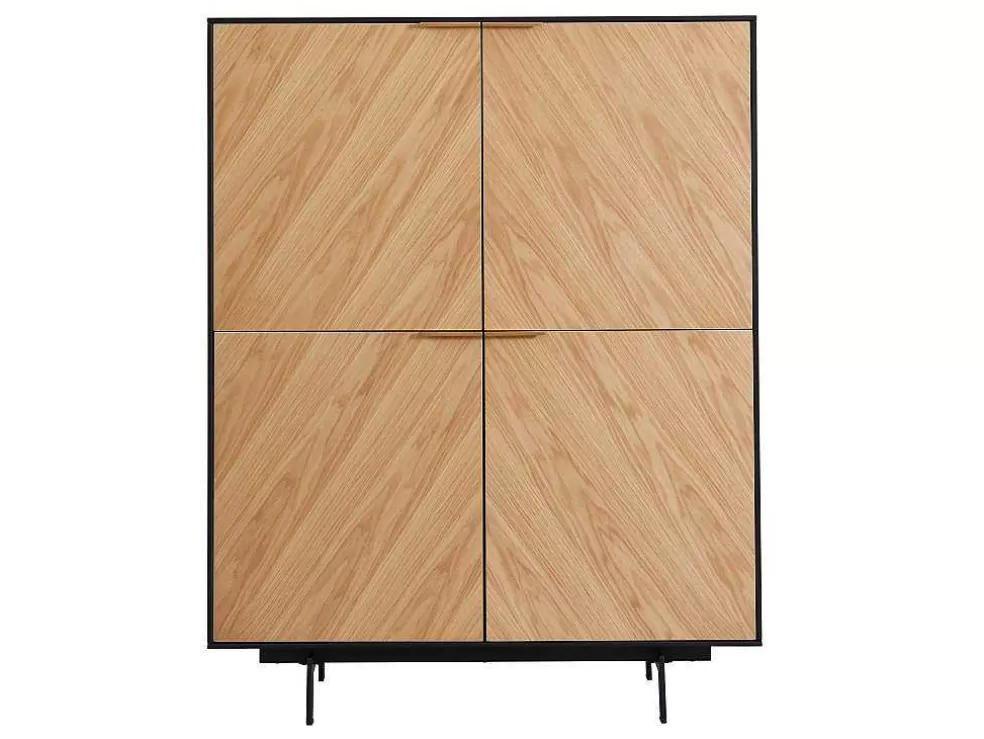 Vente-unique Aparador Alto Com 4 Portas Em Mdf E Metal Cor Natural Claro E Preto - Lobna* Promoções Sala