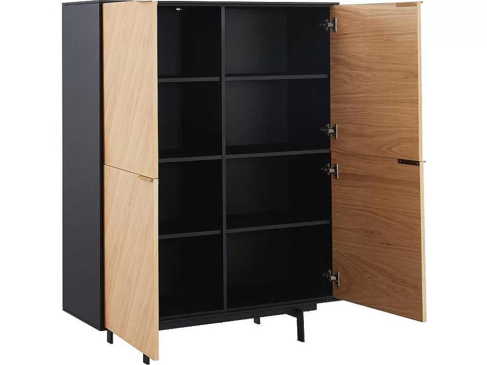 Vente-unique Aparador Alto Com 4 Portas Em Mdf E Metal Cor Natural Claro E Preto - Lobna* Promoções Sala