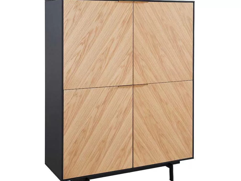 Vente-unique Aparador Alto Com 4 Portas Em Mdf E Metal Cor Natural Claro E Preto - Lobna* Promoções Sala
