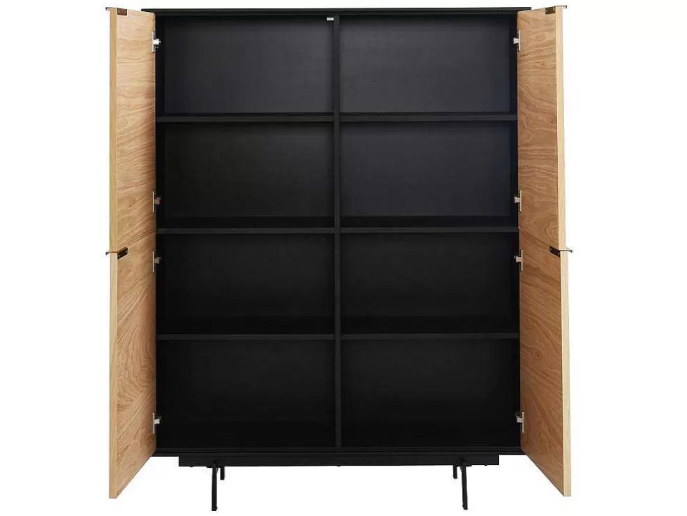 Vente-unique Aparador Alto Com 4 Portas Em Mdf E Metal Cor Natural Claro E Preto - Lobna* Promoções Sala